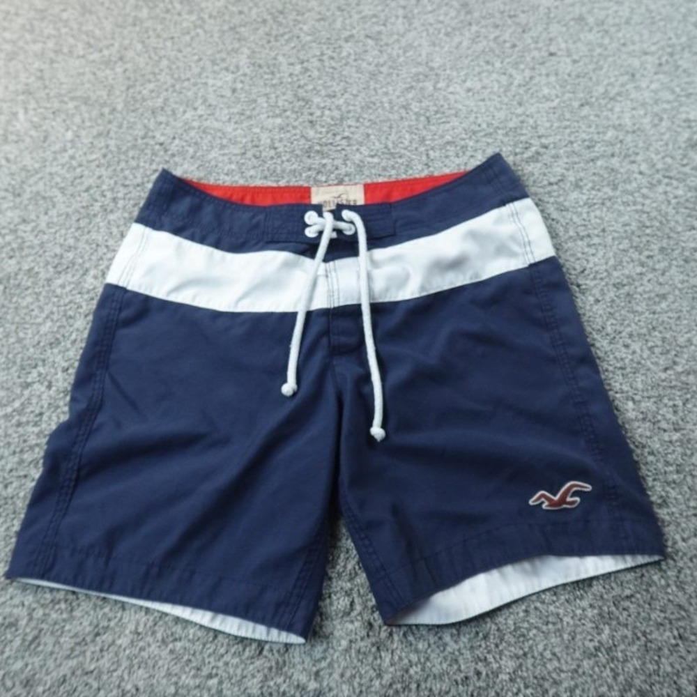 Hollister Shorts Mens XL Blue White Striped Board Swim Trunks Drawstring Surf